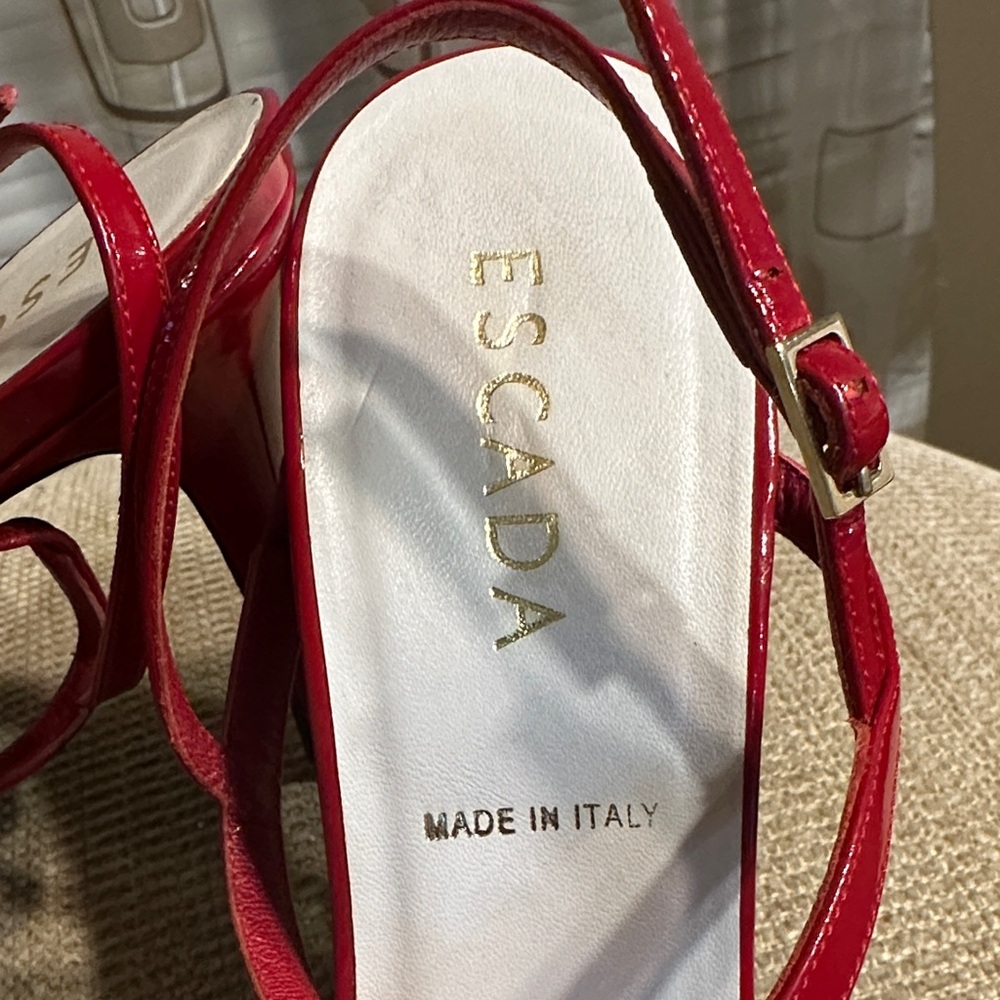 Escada Red Chain Embellished Heels - Picture 2 of 6